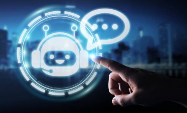 Sohbet etmek ile uygulama 3d render chat yapan işadamı