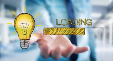 Holding ve yükleme kroki dokunmadan işadamı