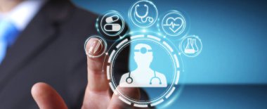 Dijital tıbbi arabirimi 3d işlemesini kullanan iş adamı