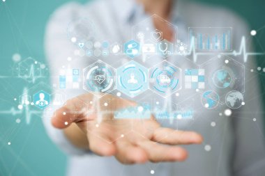 Dijital tıbbi arabirimi 3d işlemesini kullanan iş kadını