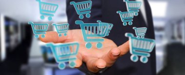 Dijital alışveriş simgeleri 3B oluşturmayı kullanarak iş adamı