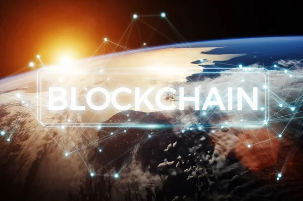 Blockchain Planet Earth 3d render