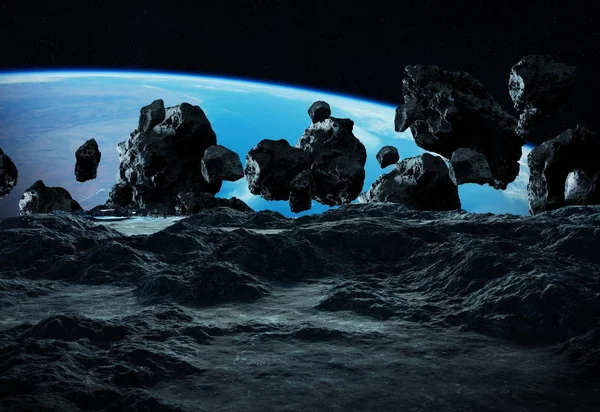 Astronauts exploring an asteroid 3D rendering elements of this i — Stock Photo, Image