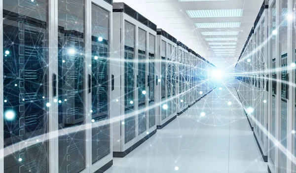 Centro de sala de servidores que intercambia datos cibernéticos renderizado 3D —  Fotos de Stock