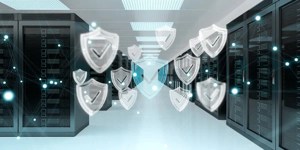 Firewall activado en el centro de datos de la sala de servidores renderizado 3D — Foto de Stock