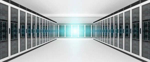 Server rum datacenter interiör 3d-rendering — Stockfoto