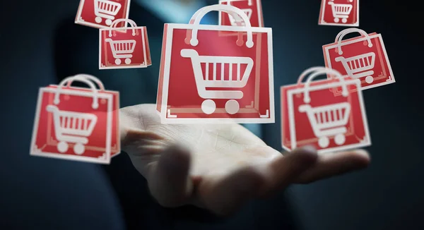 Businessman using digital shopping icons 3D rendering — Stock Photo, Image