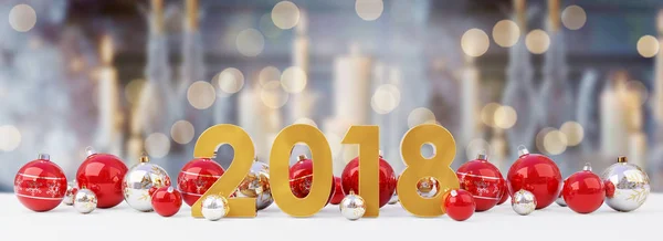 2018 Nouvel An avec Noël boules aligné rendu 3D — Photo