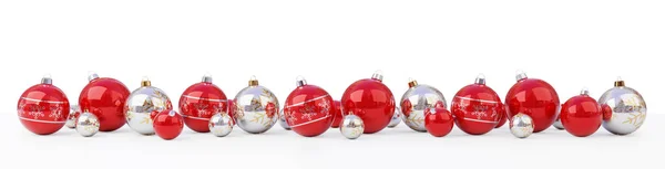 3D render kadar dizilmiş kırmızı ve beyaz Noel baubles — Stok fotoğraf