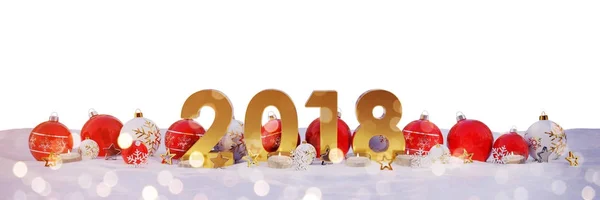 Nochevieja 2018 con adornos de Navidad y velas 3D renderin — Foto de Stock