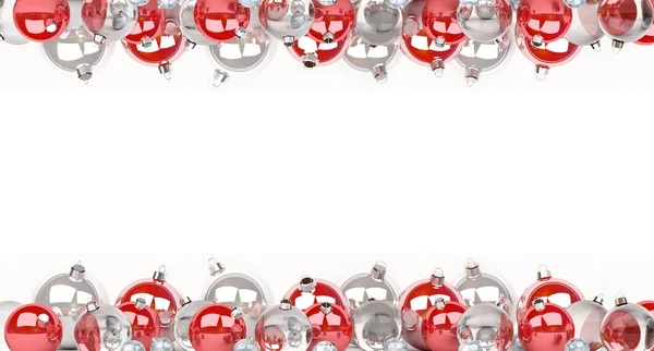 Vörös és fehér karácsonyi baubles sorakoznak fel a 3d-leképezés — Stock Fotó