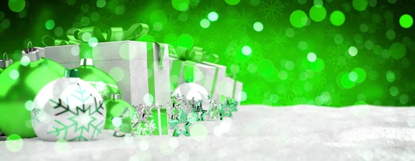 크리스마스 선물 및 3d renderin 줄지어 싸구려 녹색 및 백색 — 스톡 사진