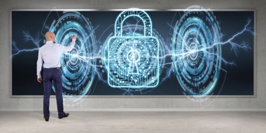 Bir kurulu 3d render virüsten koruma arabirimini kullanarak iş adamı