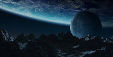 Gezegen yakın uçan asteroitler 3d render unsurları toprak 