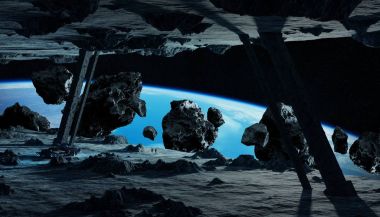 Astronotlar bir asteroit uzay gemisi 3d işleme öğeleri keşfetmek