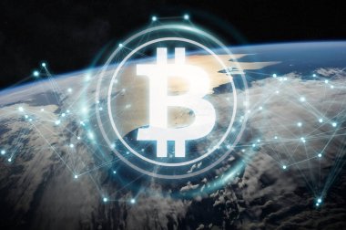 Bitcoins değişim Planet Earth 3d render