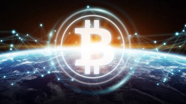 Bitcoins değişim Planet Earth 3d render