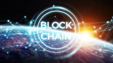 Blockchain Planet Earth 3d render