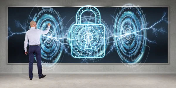 Bir kurulu 3d render virüsten koruma arabirimini kullanarak iş adamı