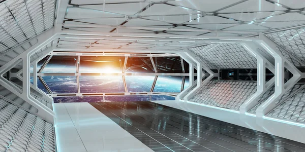 Interior da nave espacial com vista para a Terra elementos de renderização 3D de t — Fotografia de Stock