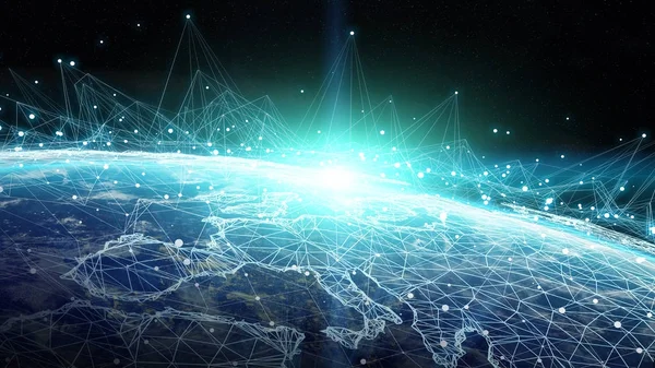 3d render bağlantılar sistem ve veri değişim gezegende toprak