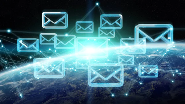 Ανταλλαγές μηνυμάτων ηλεκτρονικού ταχυδρομείου στον πλανήτη γη 3d rendering — Φωτογραφία Αρχείου