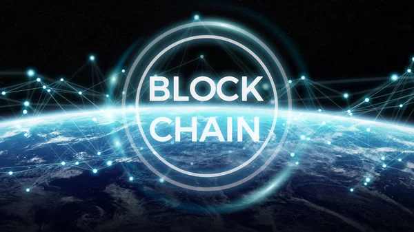 Blockchain auf dem Planeten Erde 3D-Rendering — Stockfoto