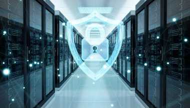 Sunucu Oda veri merkezi 3d render aktif güvenlik duvarı