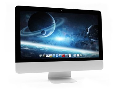 Beyaz arka plan 3d render modern bilgisayar ekranında