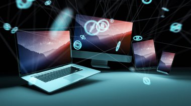 Modern dijital teknoloji aygıt 3d render birbirine bağlı