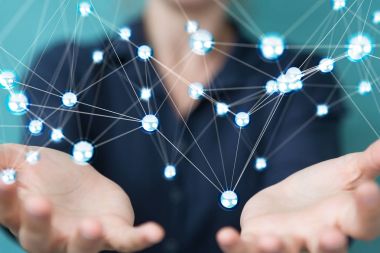 Uçan ağ topları bağlantı 3B oluşturmayı kullanarak iş kadını