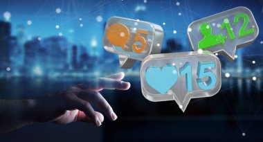 Dijital renkli Sosyal Medya simgeler 3d renderi kullanarak iş adamı