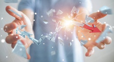 İşadamı kırık kriz ok 3d render ile