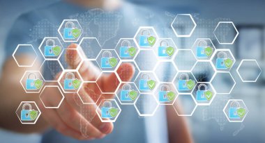 Elle çizilmiş bir virüsten koruma sistem dokunmadan işadamı