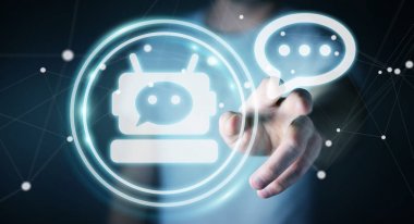 Sohbet etmek ile uygulama 3d render chat yapan işadamı