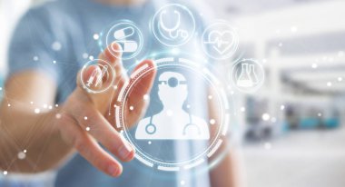 Dijital tıbbi arabirimi 3d işlemesini kullanan iş adamı