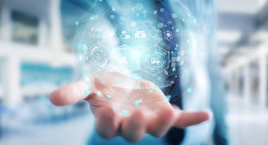 Dijital Sağlık Küre 3d işlemesini kullanan iş adamı