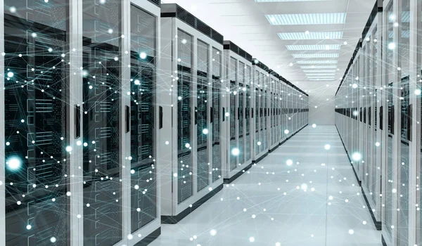 Server Room Center Austausch von Cyber-Daten 3D-Rendering — Stockfoto