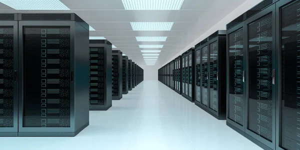 Server rum datacenter interiör 3d-rendering — Stockfoto