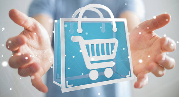 Бизнесмен с помощью цифровых иконок 3D рендеринг
