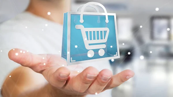 Empresario usando iconos de compras digitales renderizado 3D — Foto de Stock