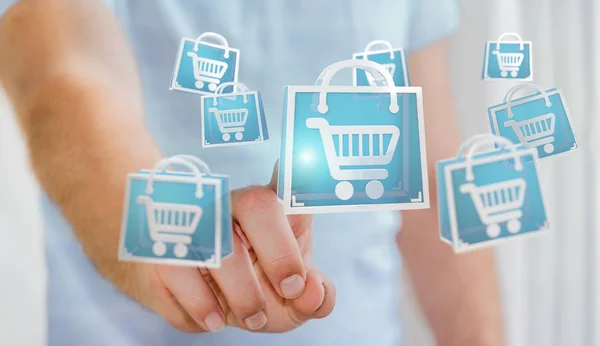 Geschäftsmann mit digitalen Shopping-Icons 3D-Rendering — Stockfoto