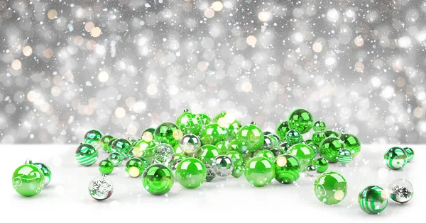 Groene en witte kerst kerstballen 3D-rendering — Stockfoto