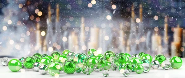 Groene en witte kerst kerstballen 3D-rendering — Stockfoto