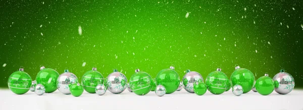 Verdes y blancos adornos de Navidad alineados renderizado 3D —  Fotos de Stock
