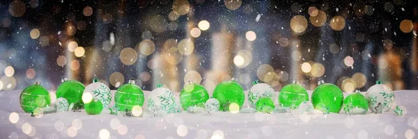 Зеленые и белые рождественские безделушки со свечами 3D рендеринг — стоковое фото