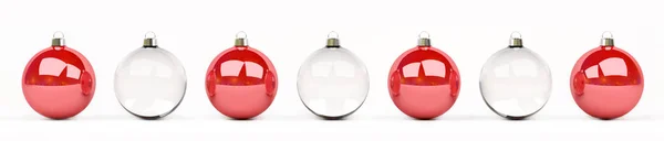 Boules de Noël rouges et blanches alignées rendu 3D — Photo