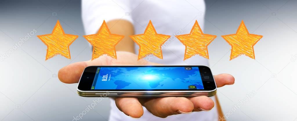 Businessman rating with hand drawn stars 