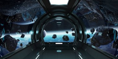 Uzay gemisi iç gezegenler 3d render unsurları üzerinde Manzaralı