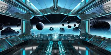 Uzay gemisi iç dünyanın manzaralı Earth 3d işleme el